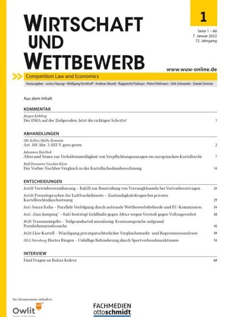 Fachzeitschrift Wirtschaft und Wettbewerb Ausgabe vom 7. Jänner 2022