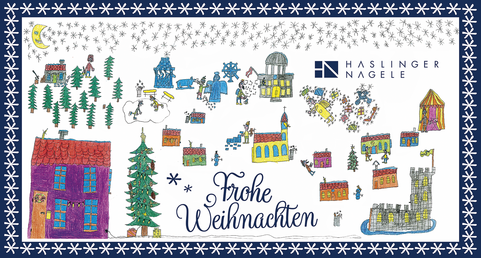 Frohe Weihnachten wünscht Haslinger / Nagele, Illustration: Simon Werl